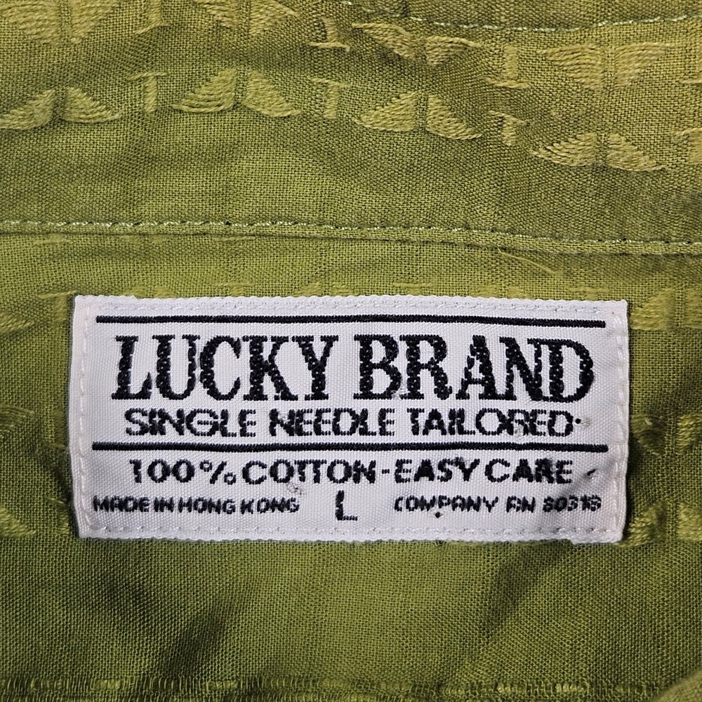 Vintage Lucky Brand  Shirt Mens Lare Green Textured Stripe Button Down 90s - Picture 4 of 11